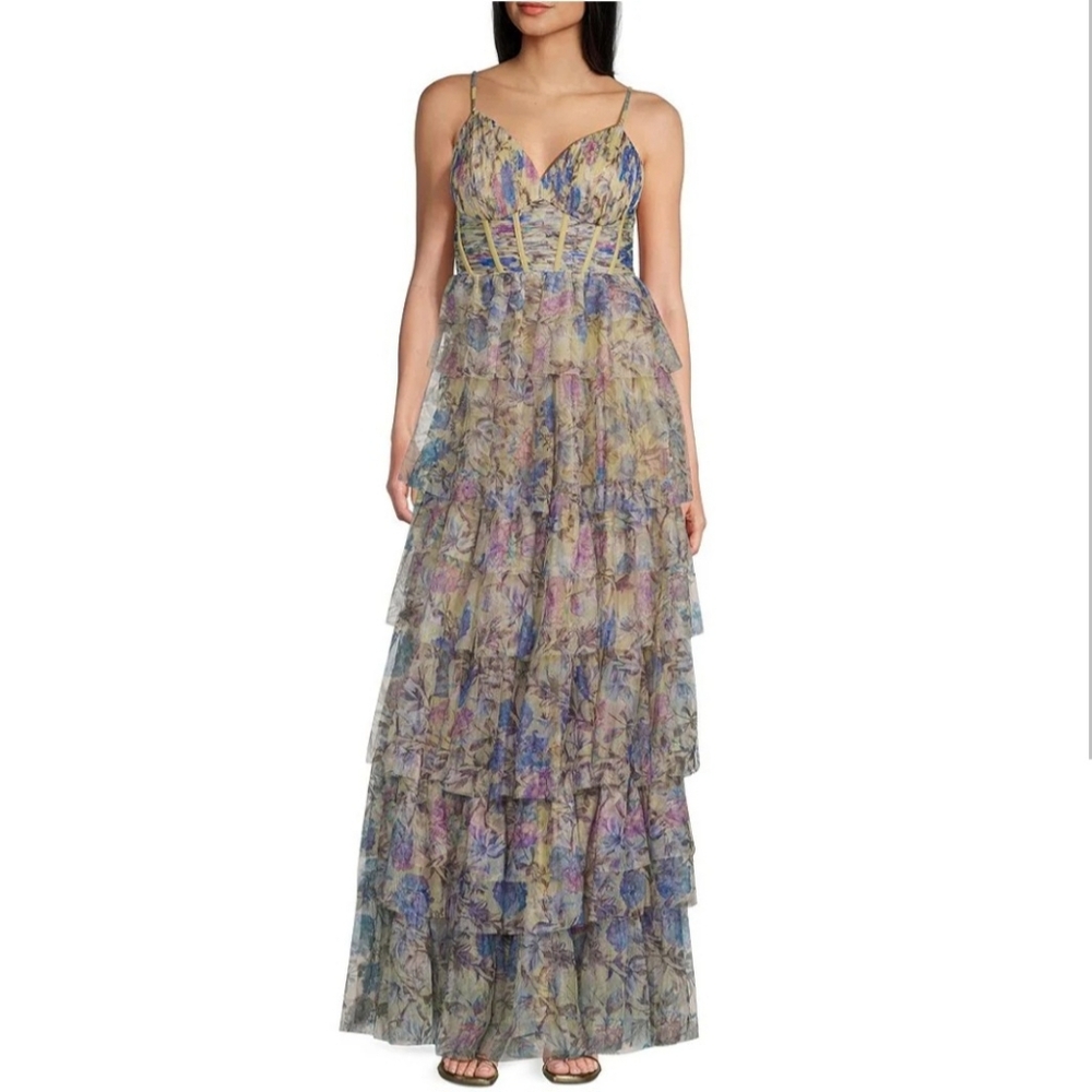Blondie Nites Pastel Floral Dress in Lavender, Pink & Blue - Picture 6 of 8